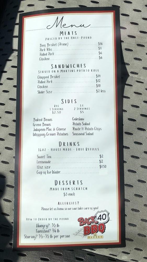 Back 40 BBQ & Bakery Menu image 4